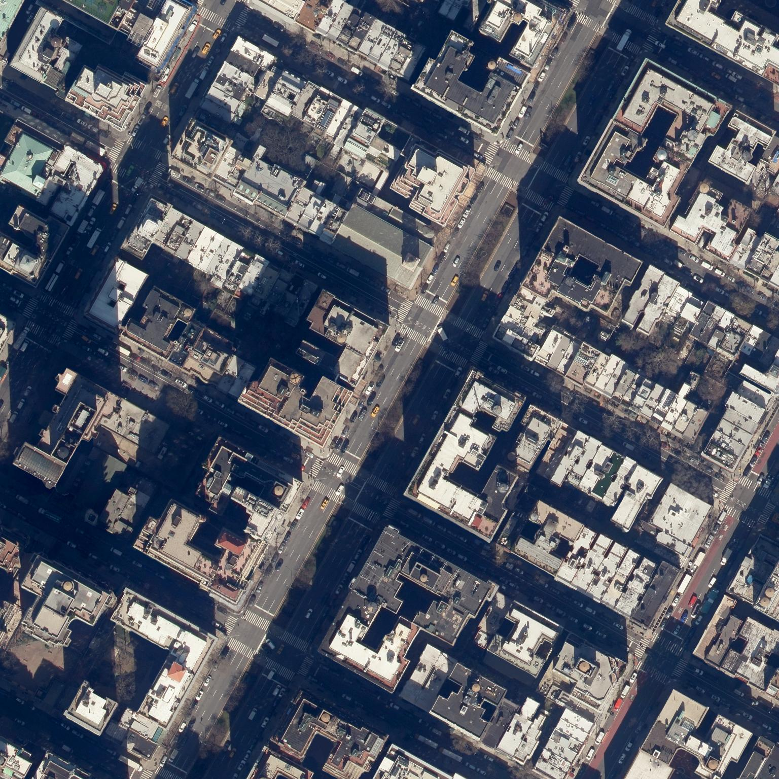 Actual 2024 overhead photograph around 1130 Park Avenue in Manhattan